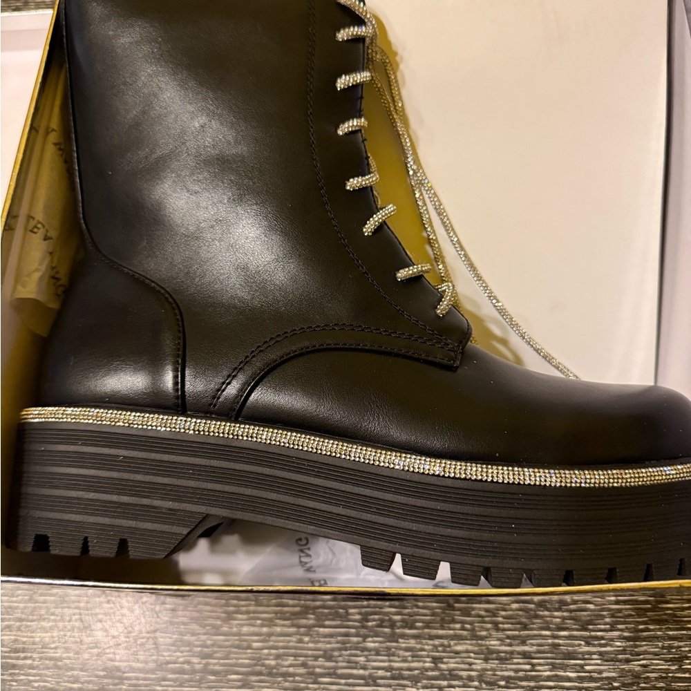 Elegant Black Combat Boots with Silver Accents
